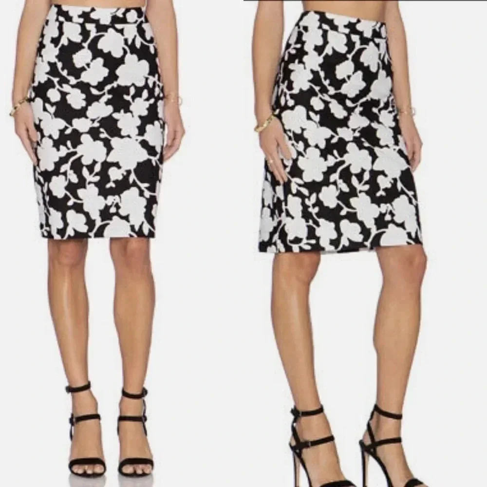 Kate Spade Black & White Marit Graphic Floral Skirt Size 2